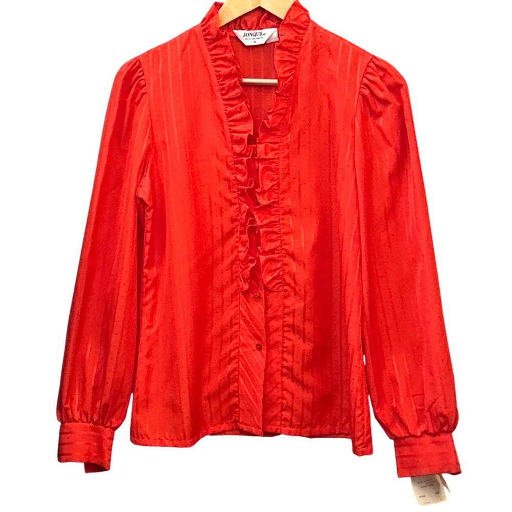 Vintage Jonquil Deadstock Blouse Ruffle Collar 80s Secretary Holiday Victorian